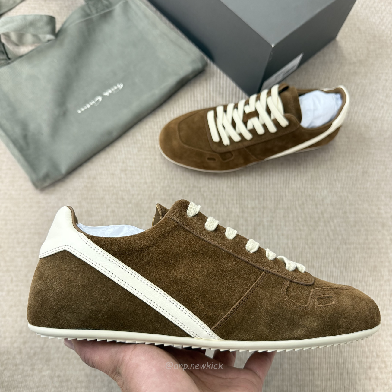 Rick Owens Minimal Sneak Suede Leather Panel Sneakers (7) - www.newkick.vip